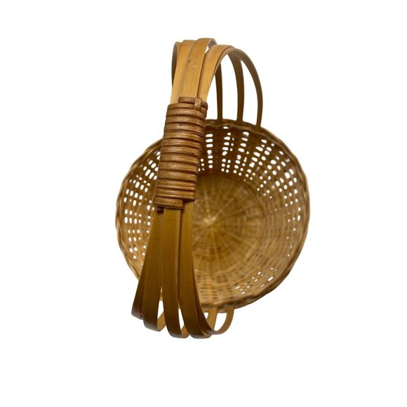 Woven Natural Bamboo Basket With Tall Handle Handmade Picnic Easter Storage - Picture 5 of 6